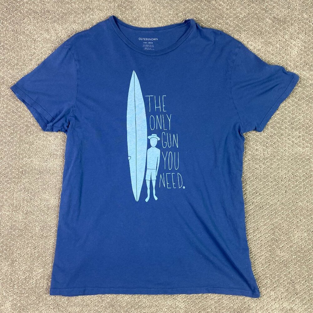 Outerknown The Only Gun You Need T Shirt Men's Large Fits like Medium Surfing